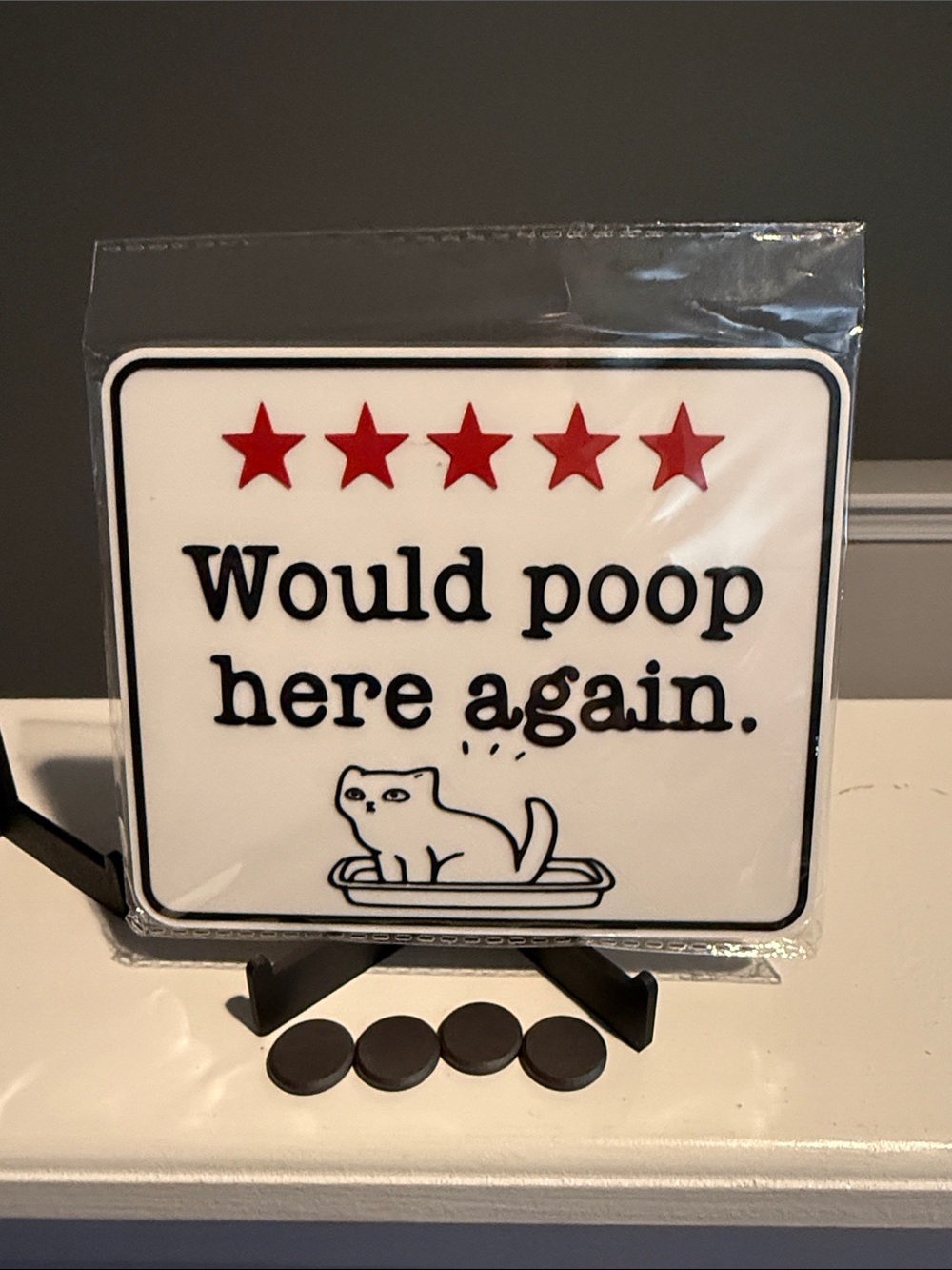 Novelty Cat Litter Sign - White with Red Stars